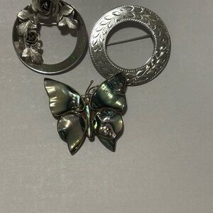 Silver Floral and Butterfly Brooch Set